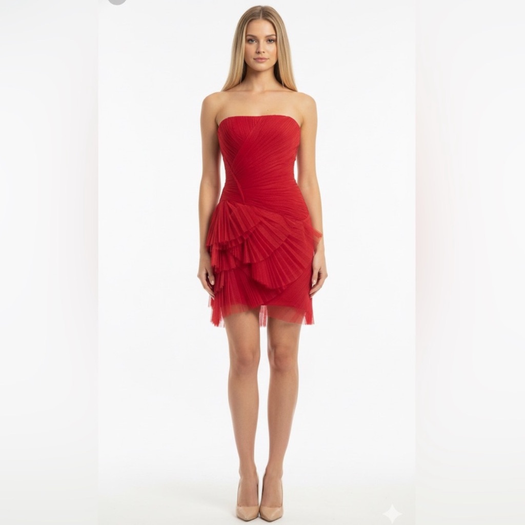 Bcbgmaxazria Runway Collection Red Pleated Dress
